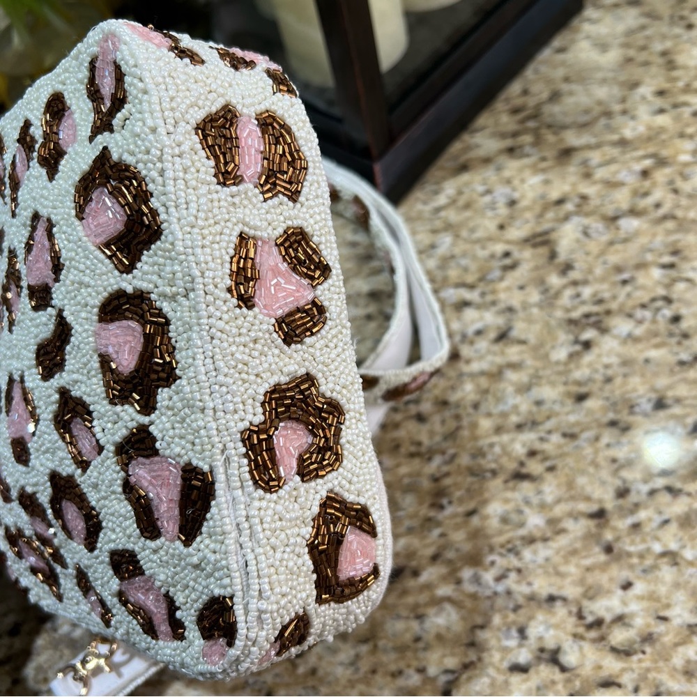 Pink Leopard Beautifully Beaded Box Crossbody Bag - Picture 11 of 12